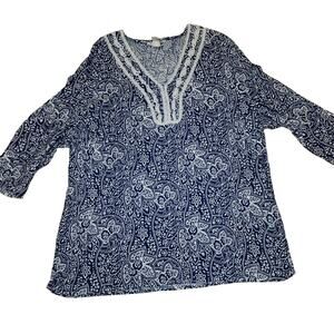 Marisa Christina Ladies Blue And White Linen Blouse Size 3X